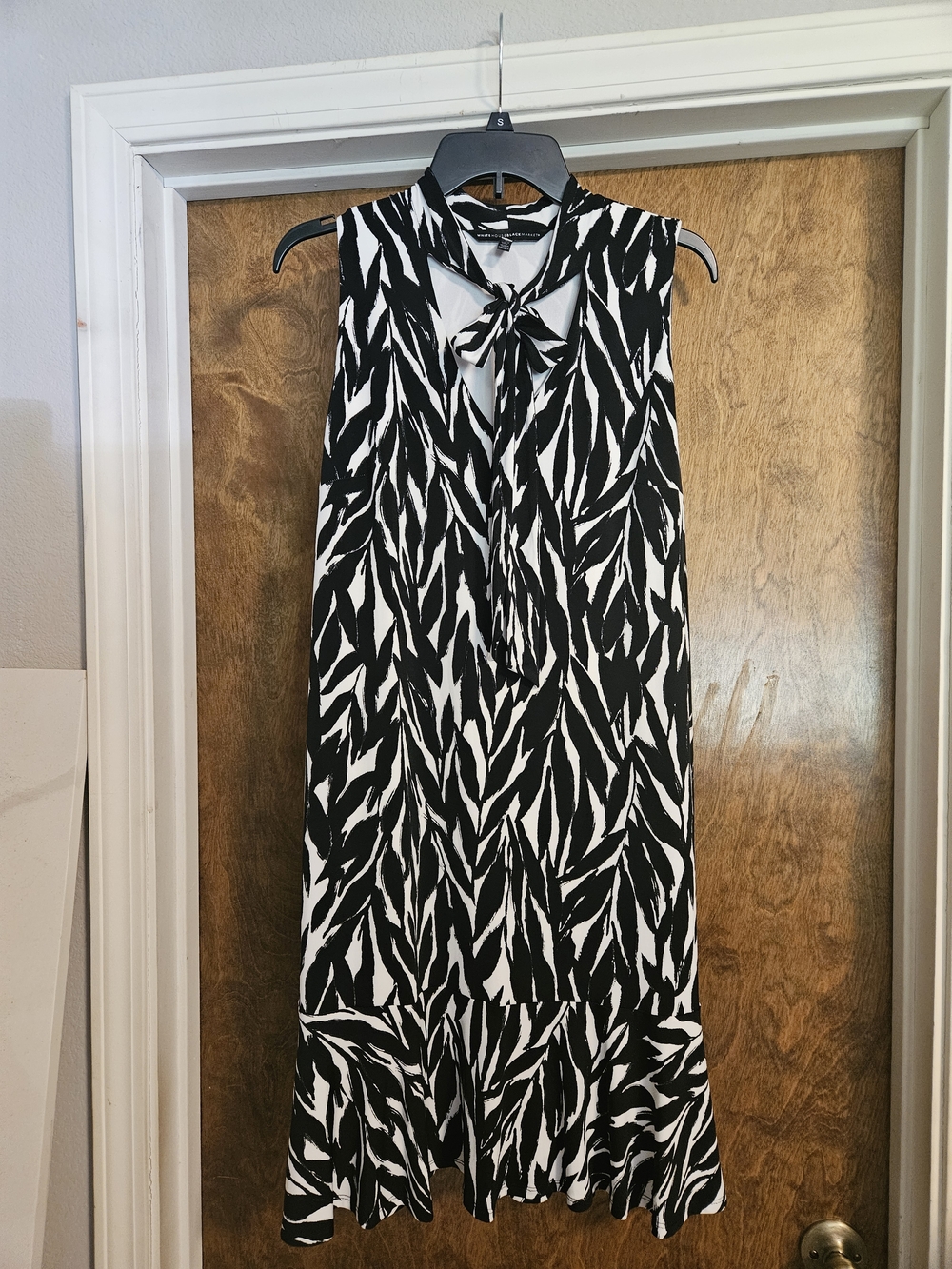 White House Black Market Black & White Sleeveless Tie-Neck Midi Dress